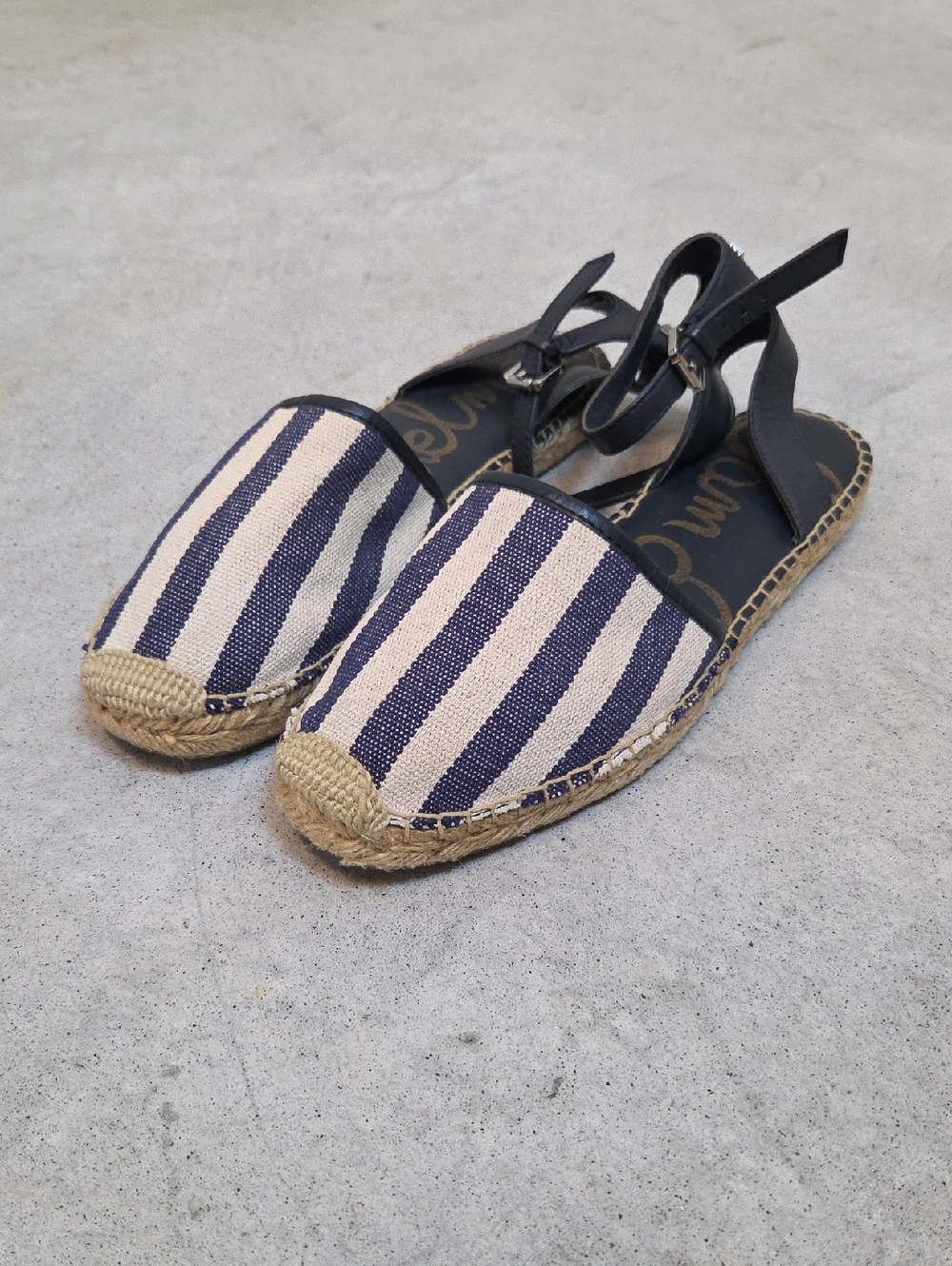 Sam Edelman Striped Navy and Cream Espadrille Slingback Sandals Size 9